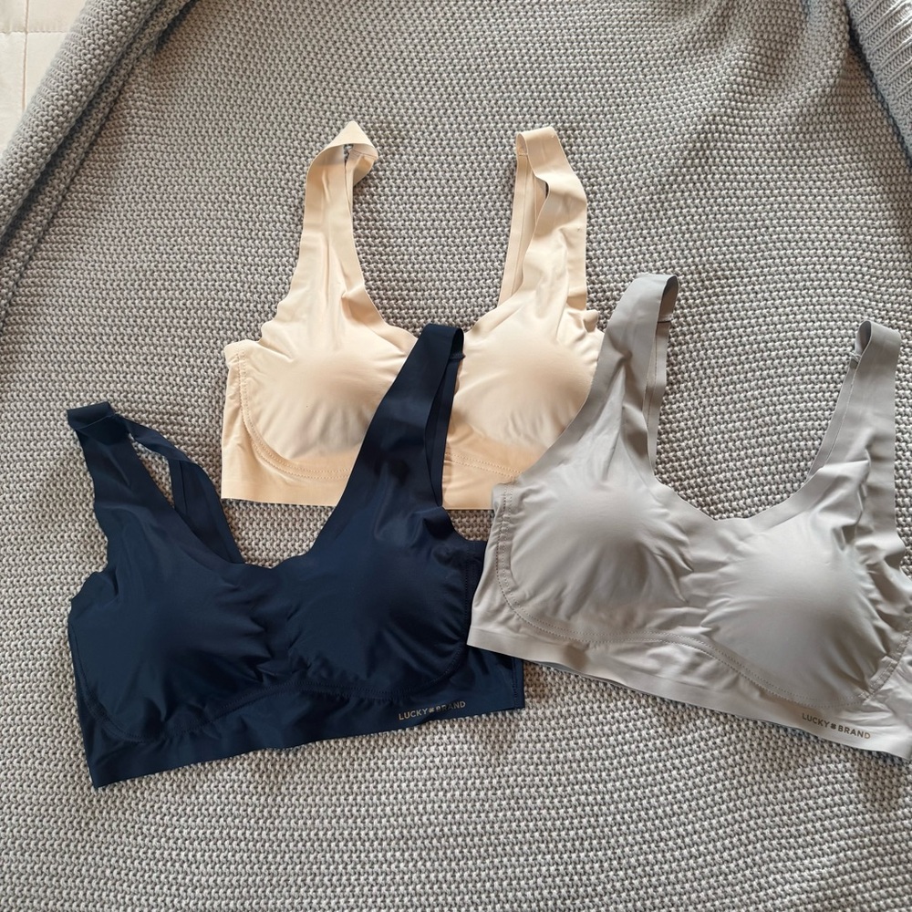 NWOT Lucky Brand Seamless Bras - Navy, Beige, Gray - Set of 3 - large